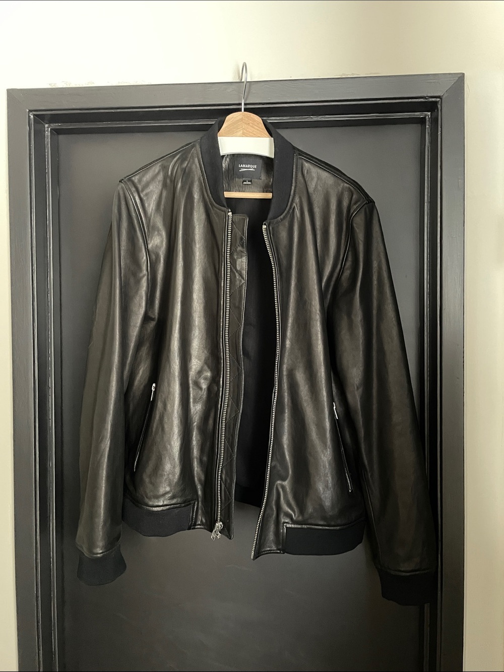 Lamarque “Tate” Black Leather Bomber Jacket